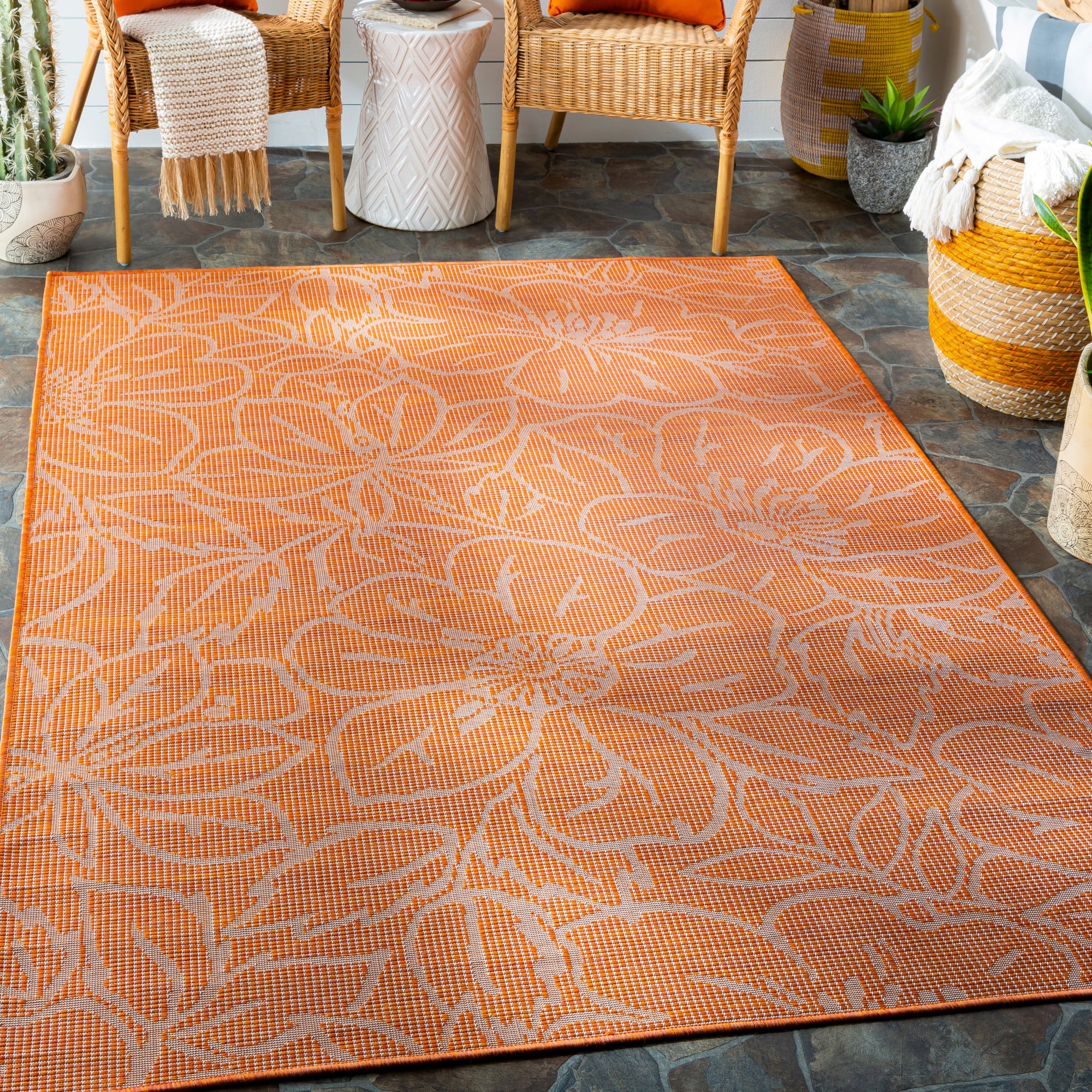 Art of Knot Ambretta 5' x 7' Bright Orange Abstract Outdoor Rugs