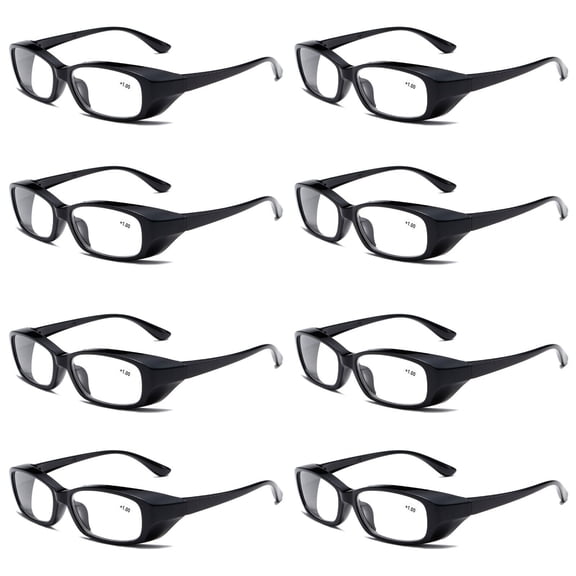 8 PK Clear Lens Men's Black Frame Reading Glasses Heavy Duty Readers for Work