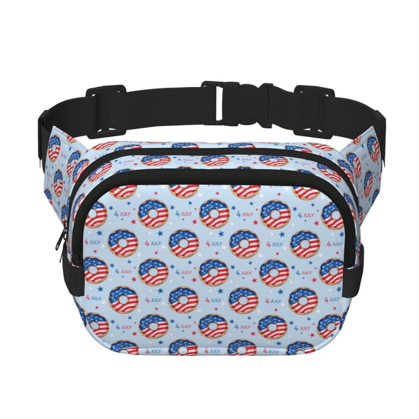 Balery Donut with the USA Fag Mochila Cinturón para Mujeres y Hombres, Bolsa de Cintura Impermeable de Doble Capa con Correa