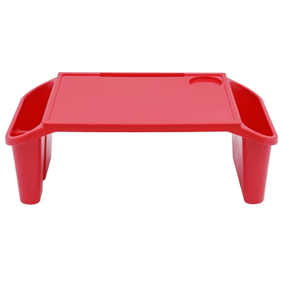 Kids Lap Desk Tray for Ages 1-9, Compact, Stackable, Red, with Storage Compartments for Snacks, Drinks, Phones, and More