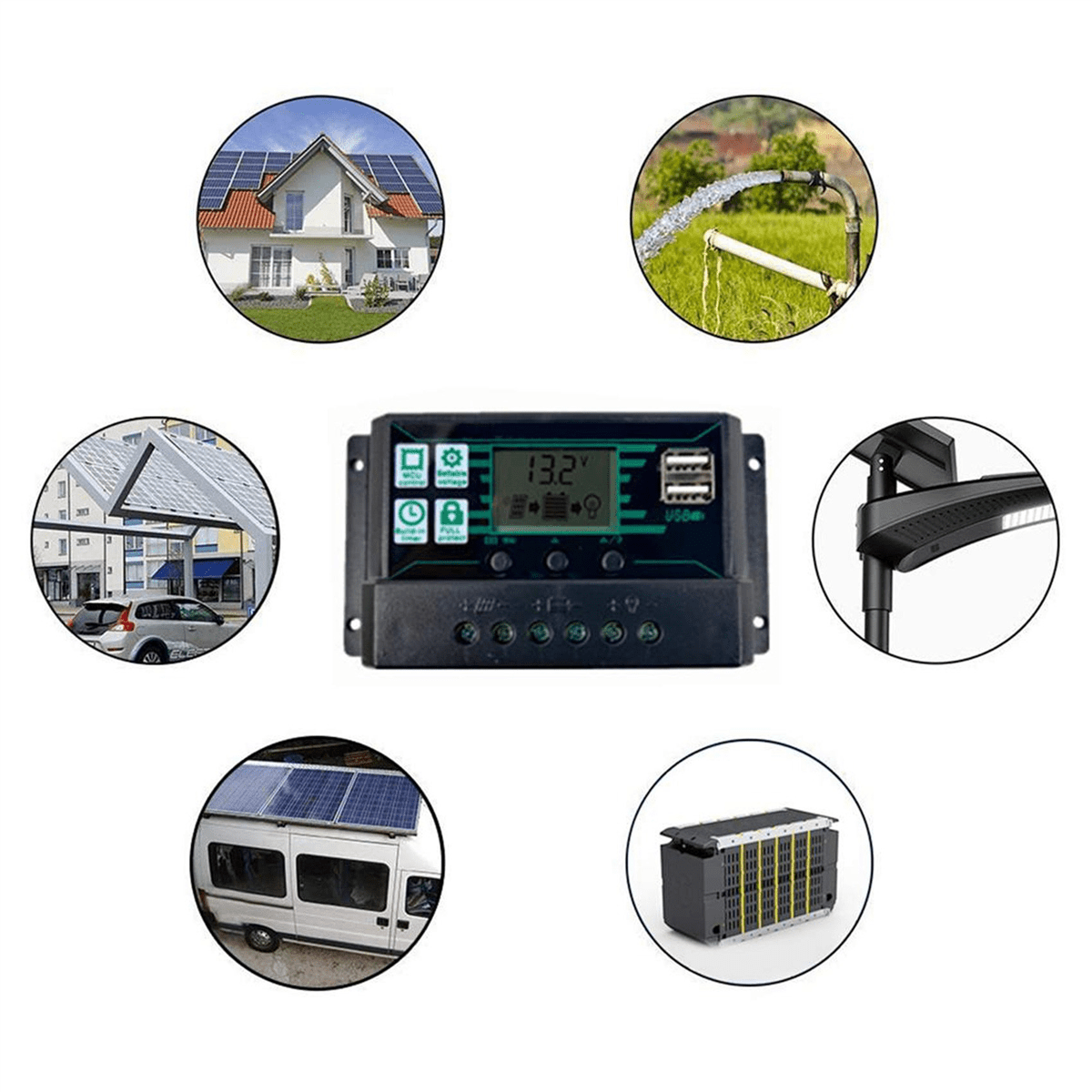 2X 300W Solar Panel 12V 5V Dual USB Controller Waterproof Monocrystalin Solar Cells Battery Charger -100A
