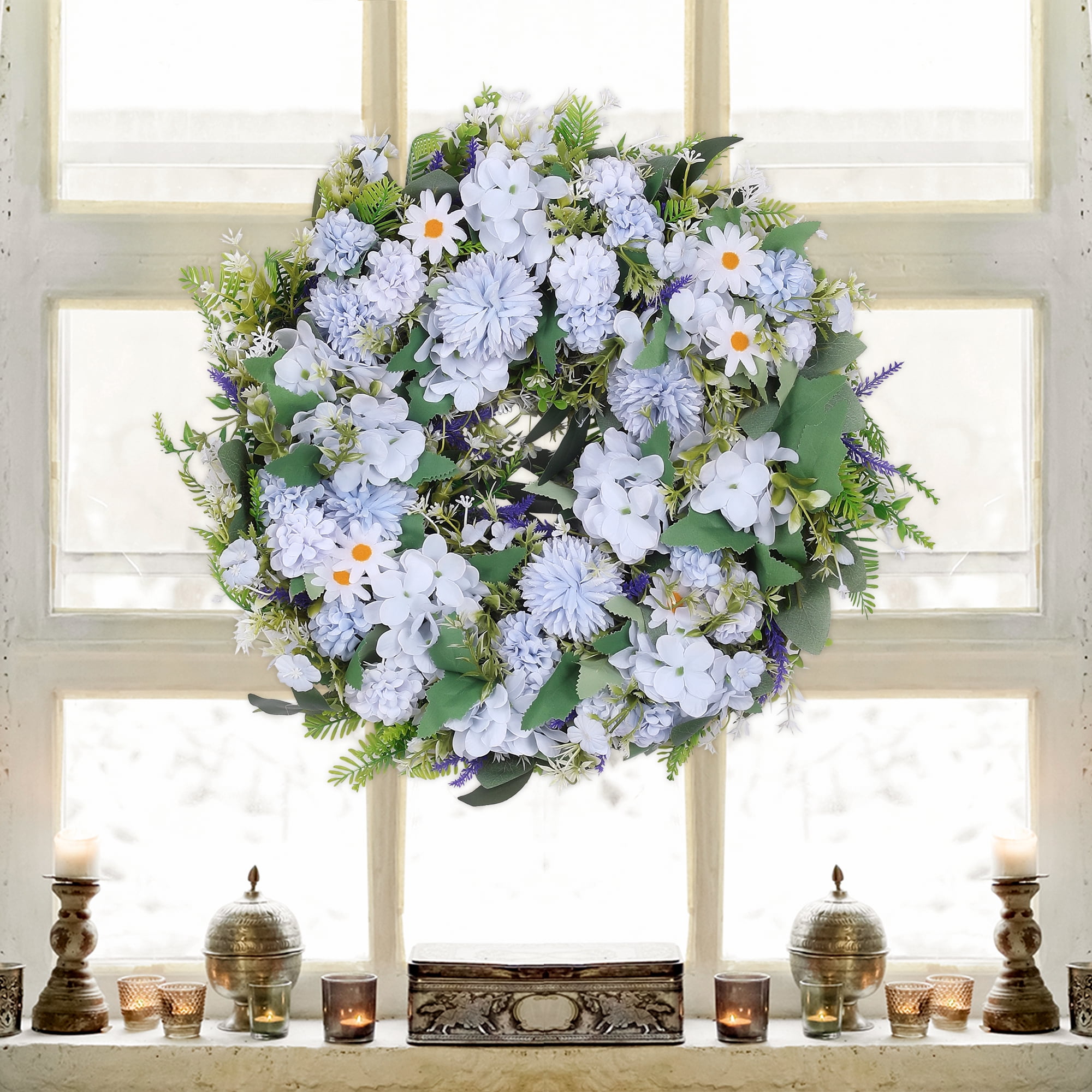 Unique Bargains Peony Wreaths for Front Door Artificial Flower Wreath Fall Wreaths Blue