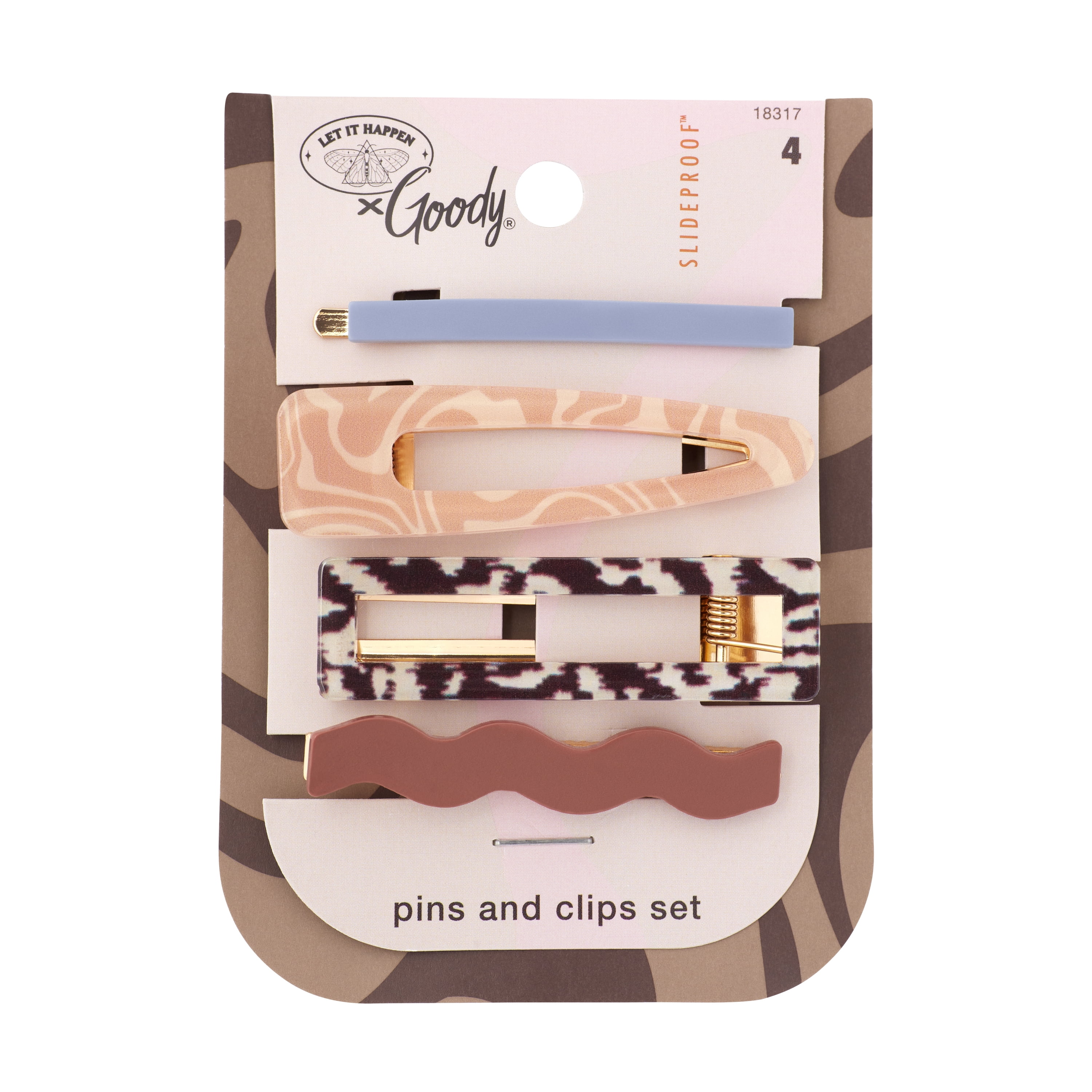 Goody Tru X Let It Happen Collab Slideproof Mixed hinge Clip & Bobby Slide Set, 4 CT