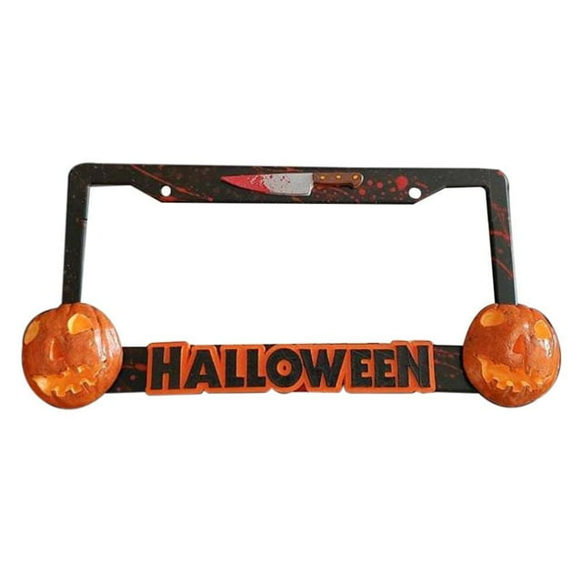 Halloween License Plate Frame Metal Horror Movie Weatherproof License Plate Frame for Most Vehicles