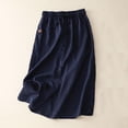 thumbnail image 2 of Aocisk Womens Summer Linen Midi Skirt Casual High Waisted Loose Fit Drawstring Pleated Swing Style With Pockets Blue M, 2 of 6