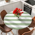 thumbnail image 2 of Sage Green Striped Round Tablecloth 36-44 Inch Round Fitted Table Cloth with Elastic Edge, Farmhouse Sage Green Stripes Waterproof Table Cover Protector for Outdoor Picnic Party Dining, 2 of 6