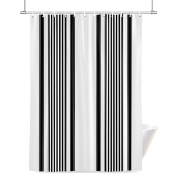 Black Striped Bathroom Shower Curtain, Minimalist Stripes Farmhouse Modern Natural Waterproof Washable Soft Bath Curtain for Bathtub Decor with 12 Hooks&Grommet, 36x72in
