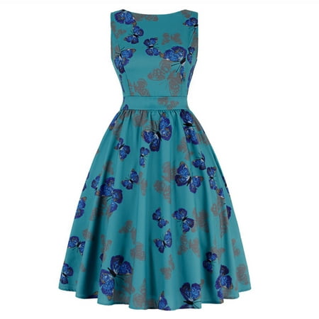 

Dresses for Women 2022 White Dress Women s Fashion Vintage Print O Neck Sleeveless Sexy Swing Dress on Clearance Dresses for Women Formal Dresses for Women Skims Dupes Dress Green L