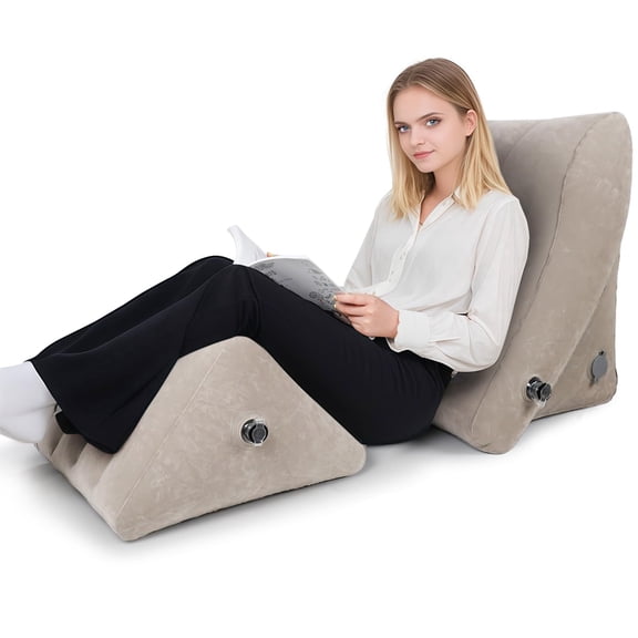 RoamReady 2 Pcs Inflatable Bed Wedge Pillow Set, for Adult Adjustable Support, Removable Mesh Cover, Post Surgery, Back Leg Pain Relief, Gerd