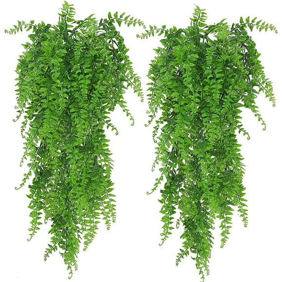 TOOAD Lot de 2 fougères de Boston artificielles en rotin persan fausses plantes suspendues en plastique végétal résistant aux UV pour mur, décoration de fête de mariage