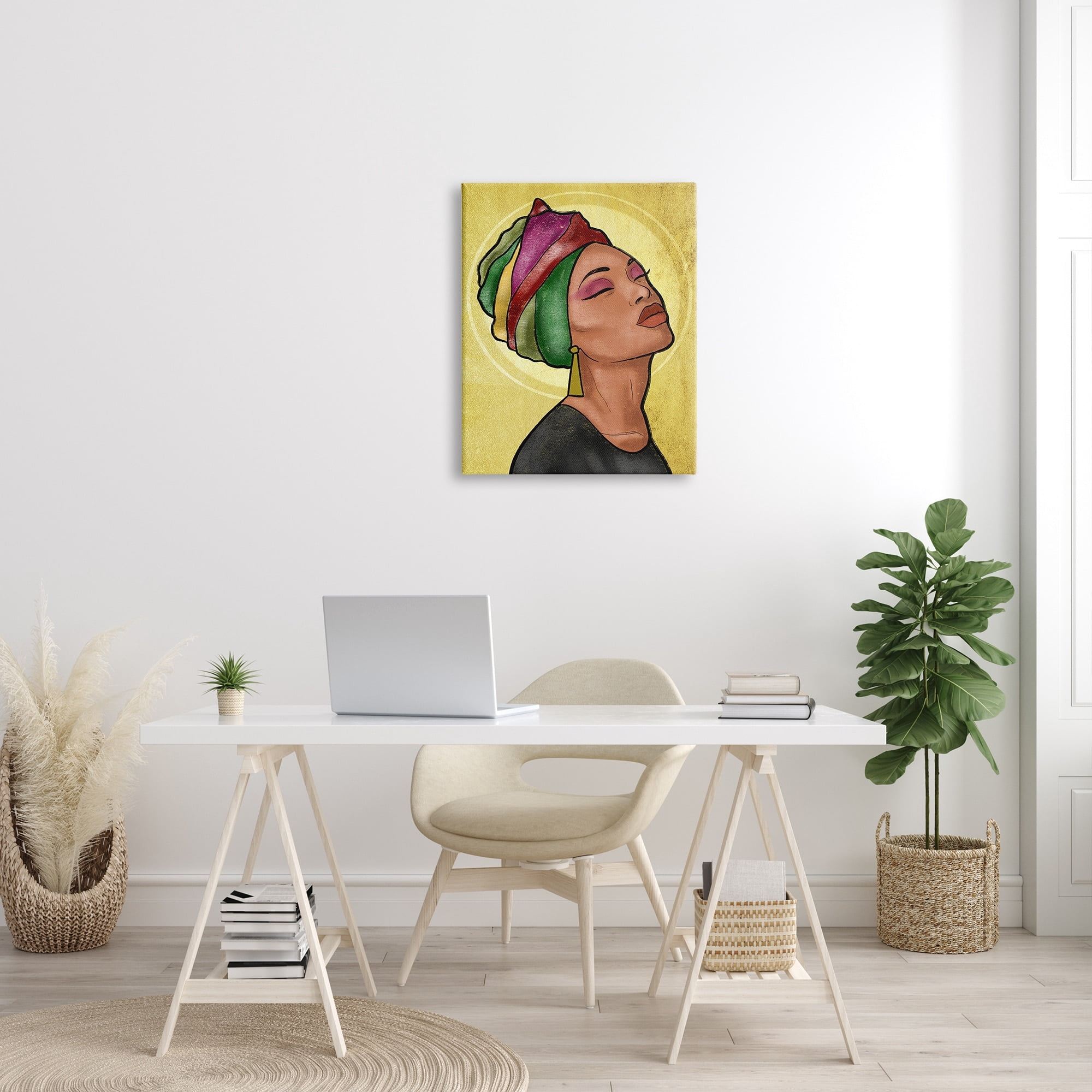 Stupell Industries Glamour Woman Portrait Fashion Cosmetics and Headwrap World Cultures Painting Gallery Wrapped Canvas Print Wall Art, 24 x 30
