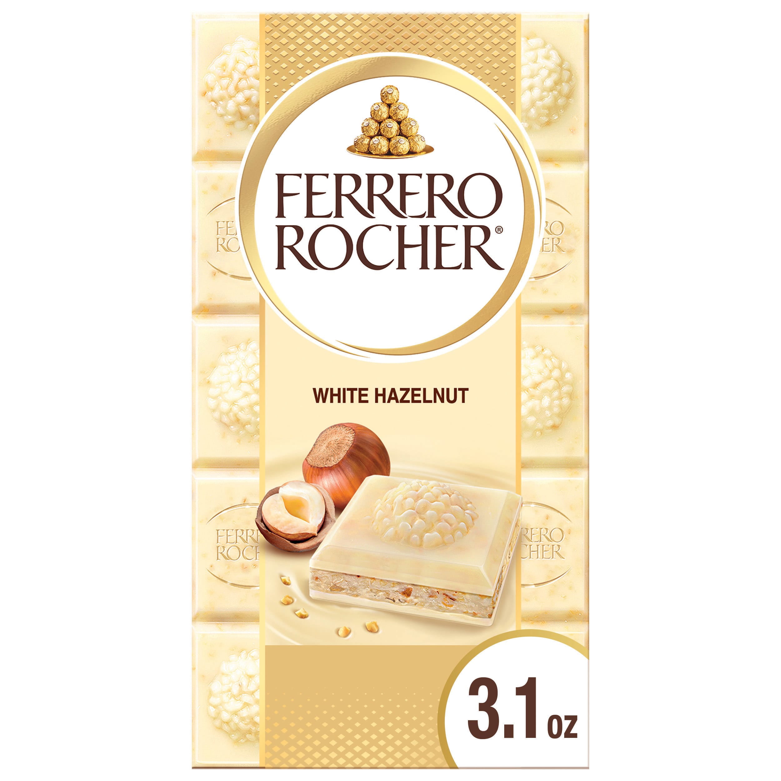 Ferrero Rocher Premium Chocolate Bar, White Chocolate Hazelnut, A Great Easter Gift, 3.1 oz