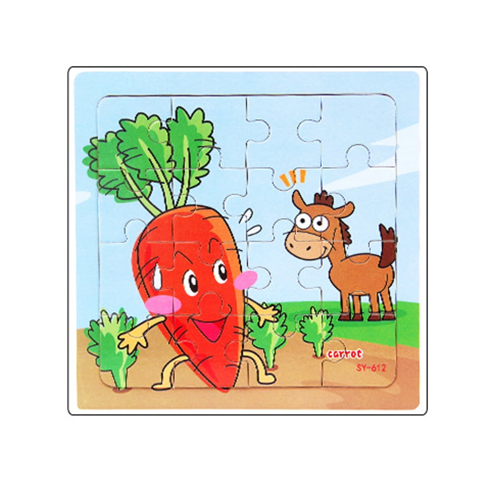 Kids 16 Pcs Colorful Wooden Cartoon Animals Educational Toy Fancy Jigsaw Puzzles