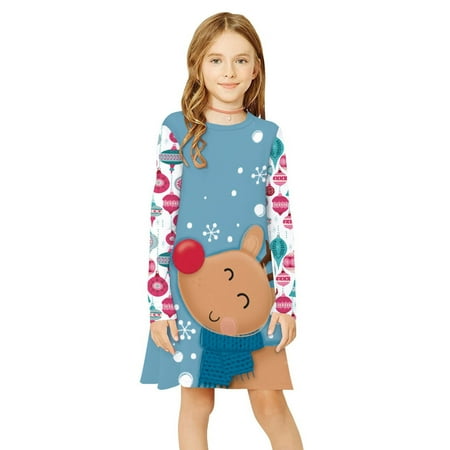 

Huilaibazo Girls Dress Toddler Baby Girl Christmas Dress 3D Prints Princess Dress Kid Girls Xmas