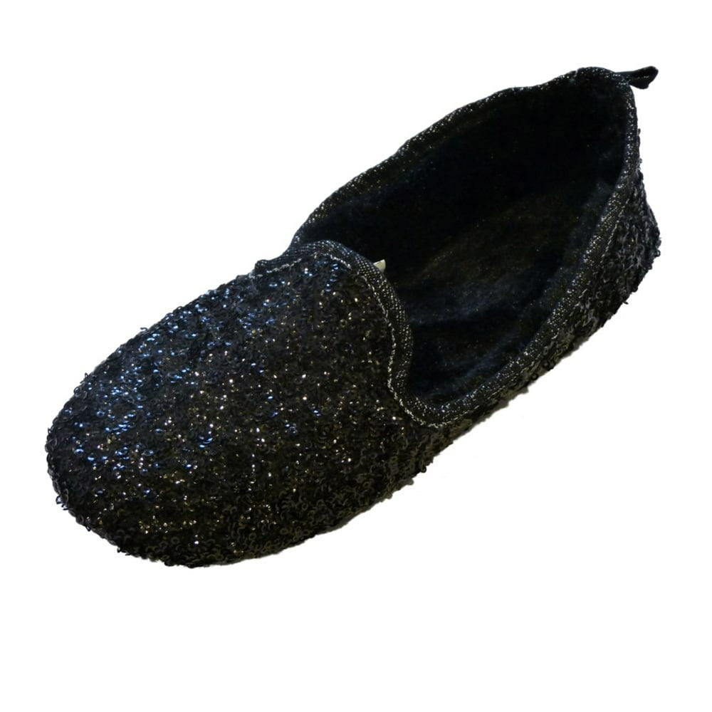 black sequin moccasins