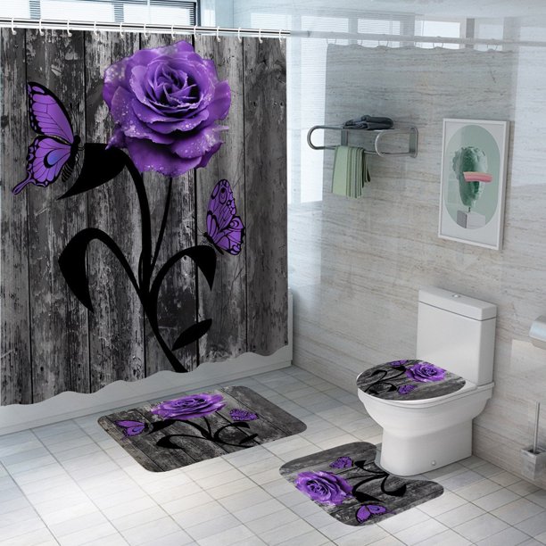 Cortina de ducha de poliéster con diseño de flores, impermeable, resistente a la humedad y al moho, para baño