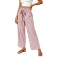 thumbnail image 2 of Karymi Jean Shorts Vertical Striped Long Wide Leg Pants, Ruffled Elastic Drawstring High Waist Trousers with Casual Patch Pocket Jean Shorts Womens, 2 of 5