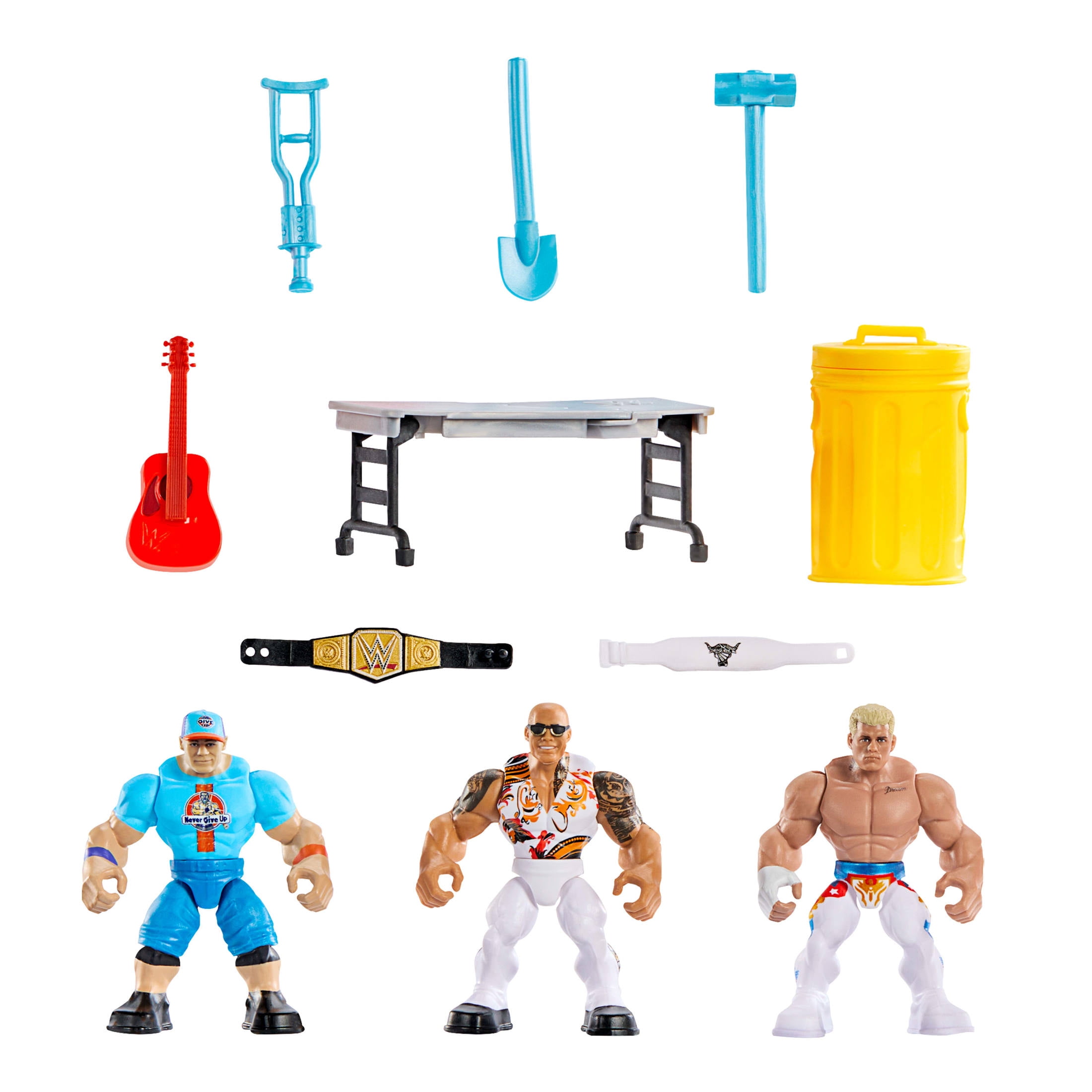 WWE Knuckle Crunchers Action Figures 3-Pack with 8 Accessories, Bone-Crunching Movement