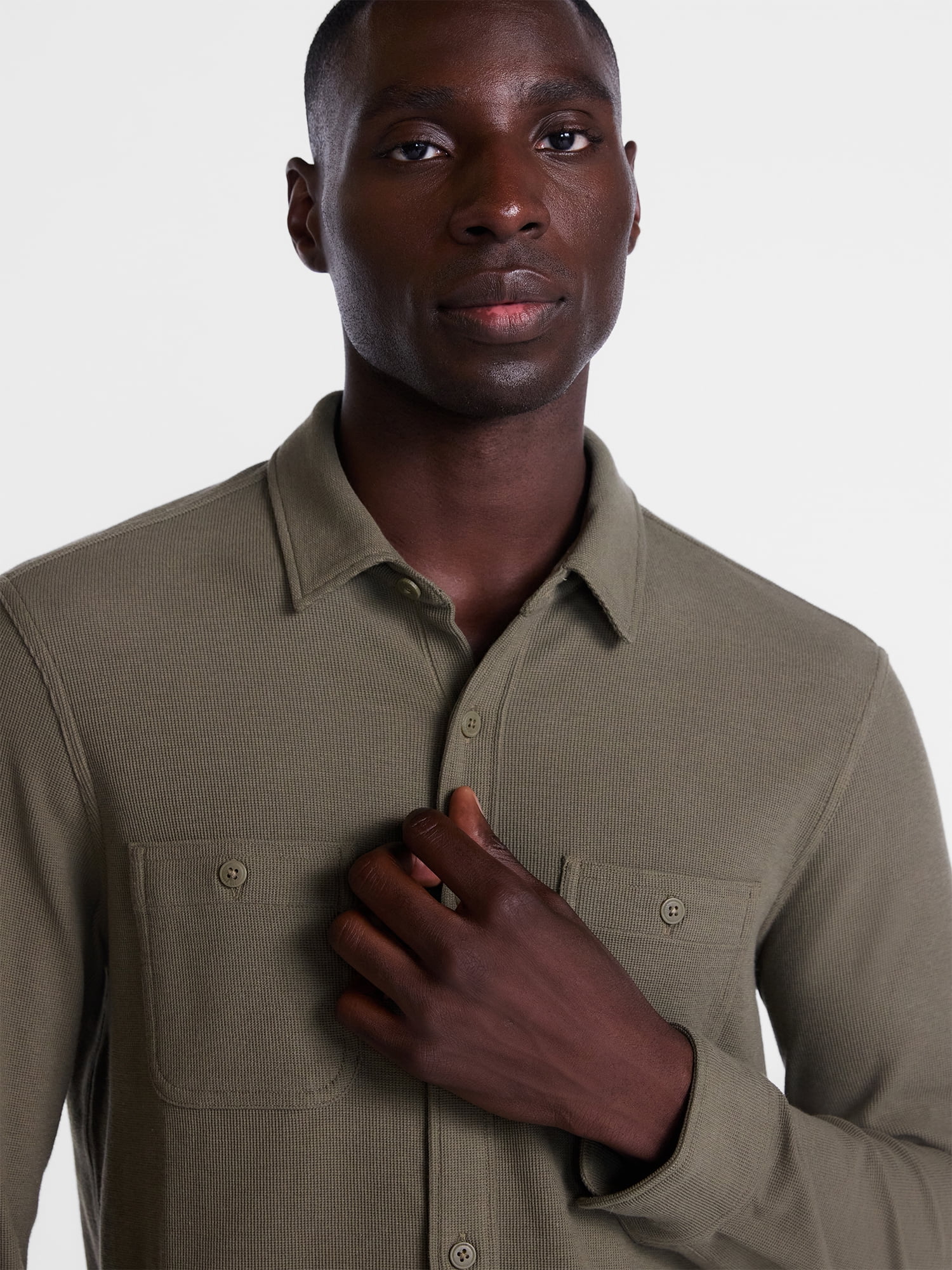George Men's Waffle Knit Shirt with Long Sleeves, Sizes S-5XB
