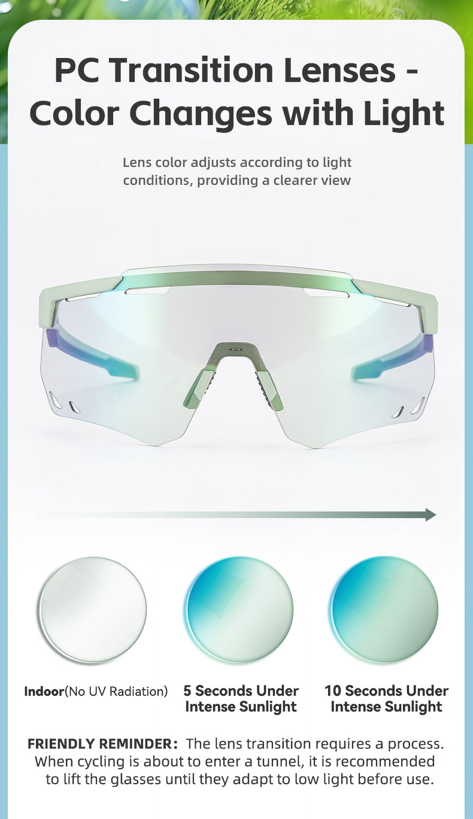 ROCKBROS Cycling Sunglasses Photochromic Polarized Lens Windproof UV400 Sunglass