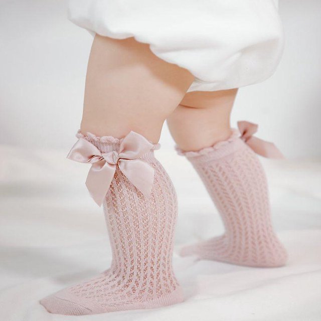 Calcetines de verano para ni?as peque?as, calcetín largo con lazo para ni?os, malla de algodón suave hasta la rodilla, estilo espa?ol, ni?os de 0 a 2 a?os, transpirables ShuxiuWang 8390612230622