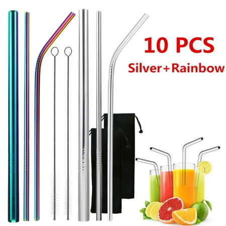 Reusable Rainbow/Silver Stainless Steel Extra Wide Drinking Smoothie Bubble Tea Straw Washable Straight & Bent Straws + Cleaning Brush Kit Set (Multiple Choice (Best Oolong Tea In The World)