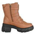 thumbnail image 3 of Forever Women Buckled Motorcycle Riding Style Boots Side Zipper Lug Sole Booties Light Brown Tan 6, 3 of 4