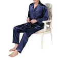 thumbnail image 3 of ZAXARRA Men Silk Pajama Sets Satin Button Down Sleepwear Nightwear Loungewear, 3 of 5
