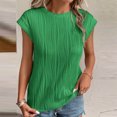 thumbnail image 5 of ICHUANYI Women's Summer Solid Lace V-neck Bubble Short Sleeve Solid T-shirt Top, 5 of 9