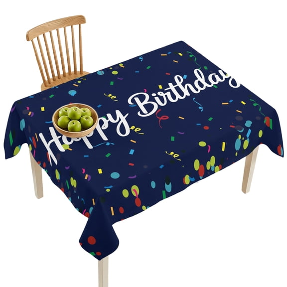 Rectangle Tablecloth-60x84in,Happy Birthday Words on Blue Waterproof Table Cloth Kitchen Dining Tables Cover for Indoor Outdoor Wedding Holiday Party,Colorful Ribbons
