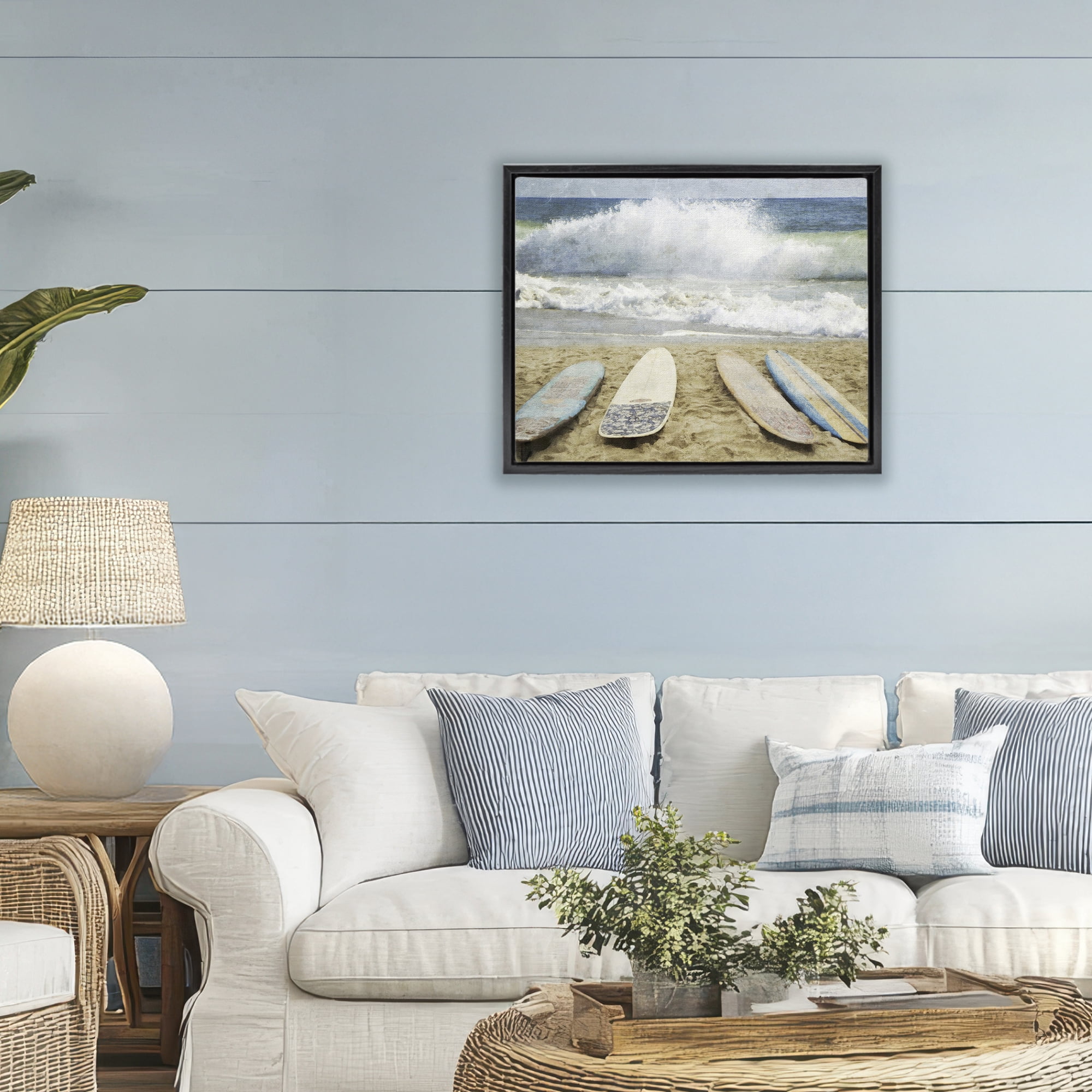 Stupell Industries Surfboards At The Ready Black Framed Floater Canvas Wall Art, design by Grotto Studios