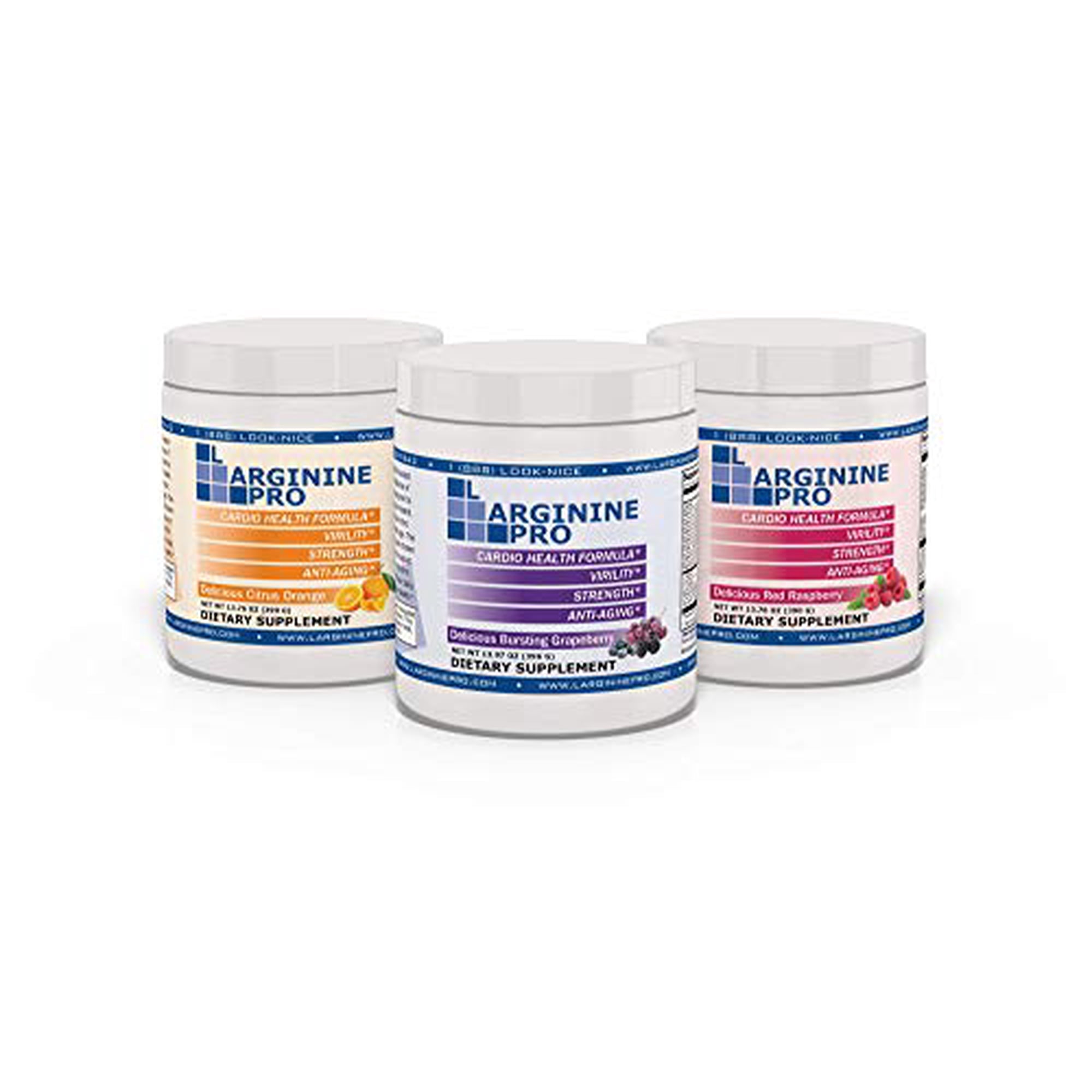 L-Arginine Pro Powder - 5500mg L-Arginine, 1100mg L-Citrulline Cardio Health GrapeBerry/ Citrus Orange/ Raspberry ( 3 Jars)