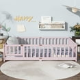 thumbnail image 4 of Full Size Kids Toddler Floor Bed with Door and Fence, UHOMEPRO Montessori Floor Bed with Slats and Safety Guardrails, Solid Wood Full Bed Frame for Bedroom, Pink, 4 of 14