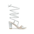 thumbnail image 3 of BLISSFUL STEP Women's Shoes Block Heel Open Toe Lace Up Crisscross Strap Party Sandals Silver 10, 3 of 7