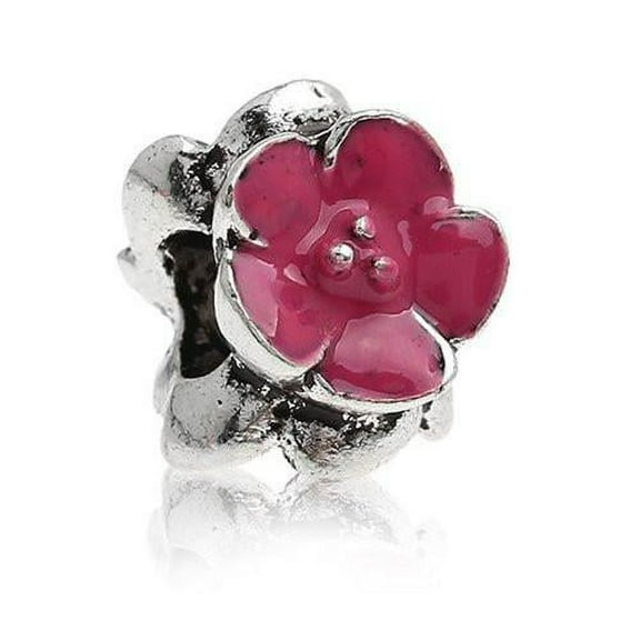 Fuchia Flower Charm European Bead Compatible for Most European Snake Chain Bracelet