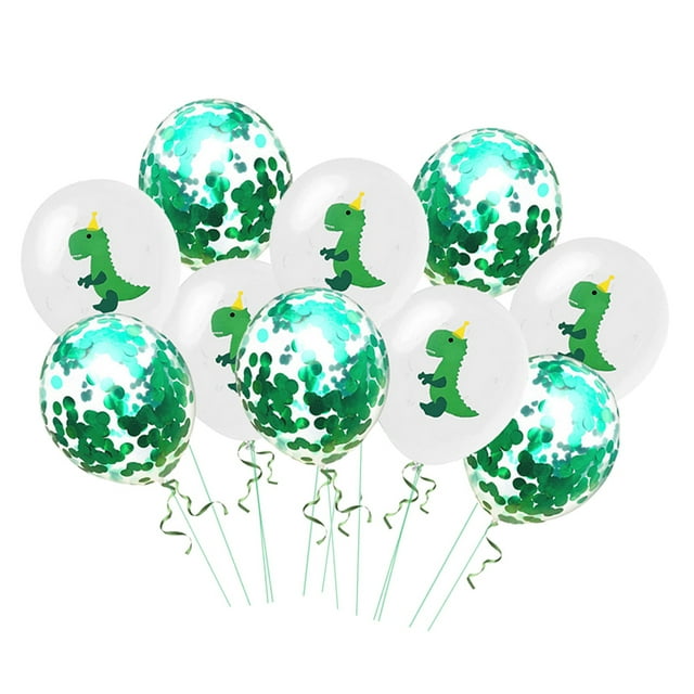 10 Uds Globo de Látex Globo de Aire Decoración de de Confeti para Habitación de Niños Y Guardería 5 dinosaurios 5 lentejuelas verdes
