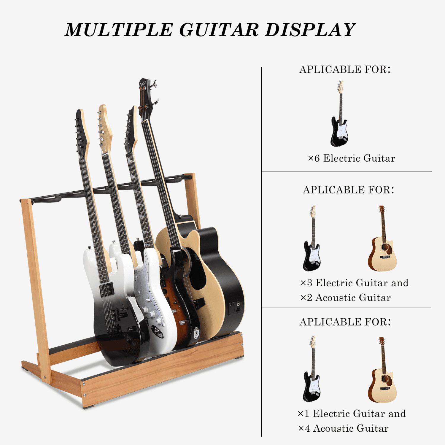 Hassch Hardwood Guitar Rack, Folding Instrument Rack Holder for Home Music Studio, Natural