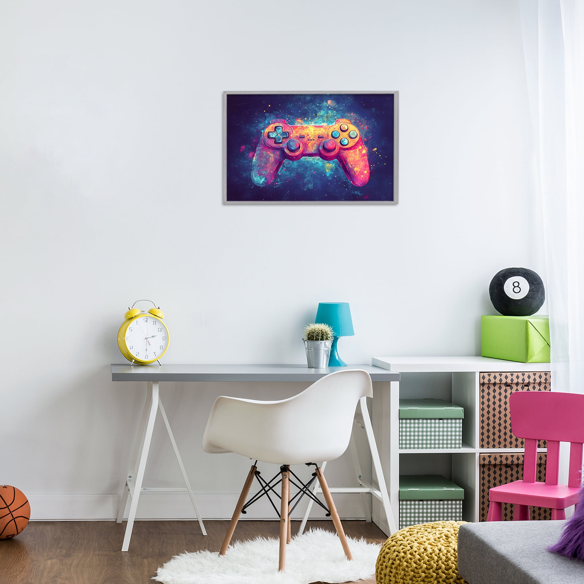 Stupell Industries Futuristic Cosmic Game Controller Gray Framed Giclee Art, design by Creative Studio