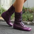 thumbnail image 1 of Fankiway Bottes Mi-Mollet à Lacets pour Femmes Semelle Plate Bout Rond Style Vintage Bottes d'Hiver Mode Violet, 1 of 9