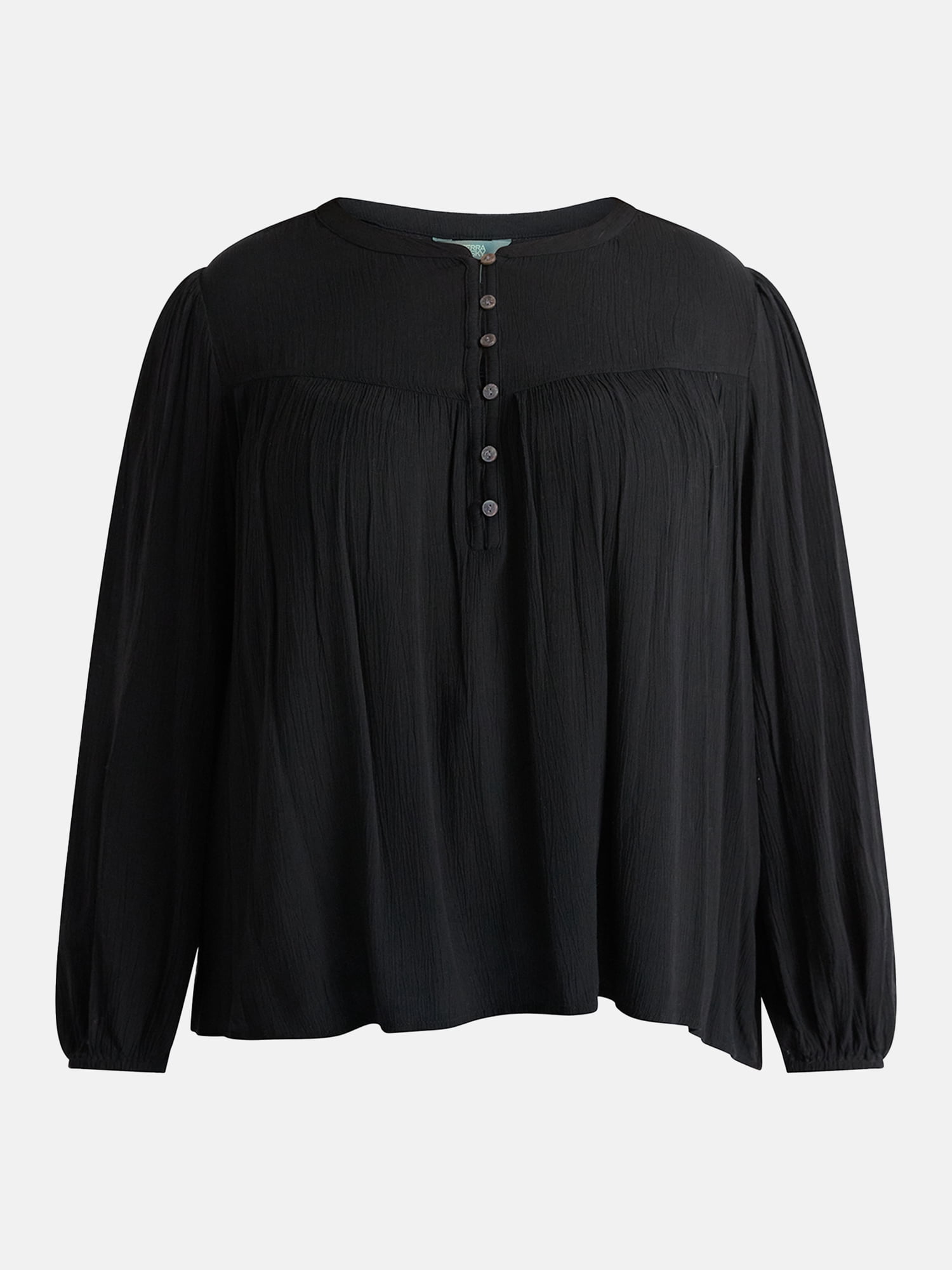 Terra & Sky Women’s Plus Peasant Blouse with Long Sleeves, Sizes 0X-5X