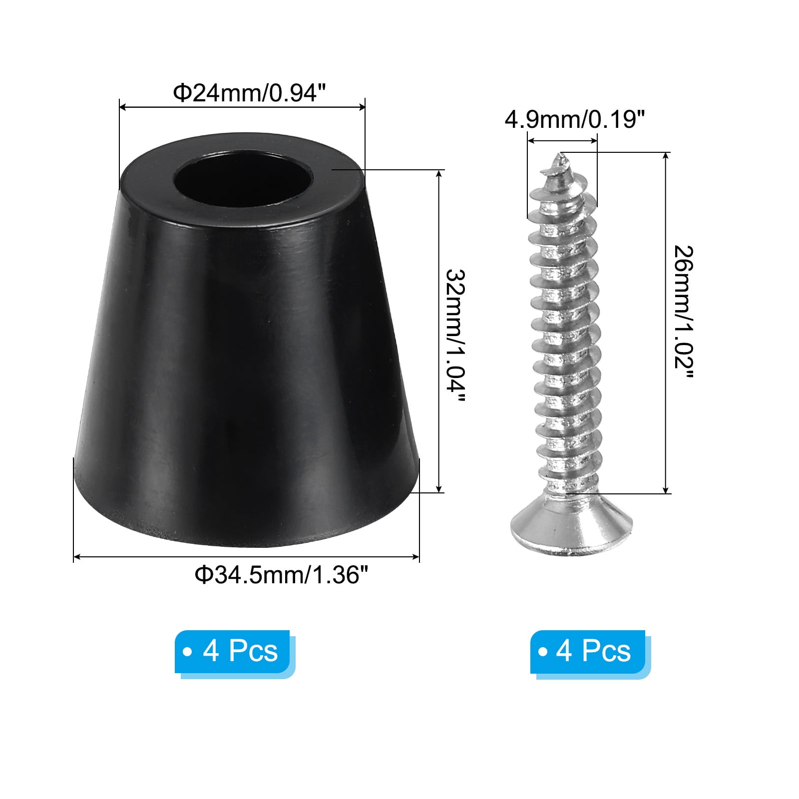 Unique Bargains Round Rubber Feet Bumpers Non Slip Bumper Pad with Screws 0.24"x1.26" 4Pcs