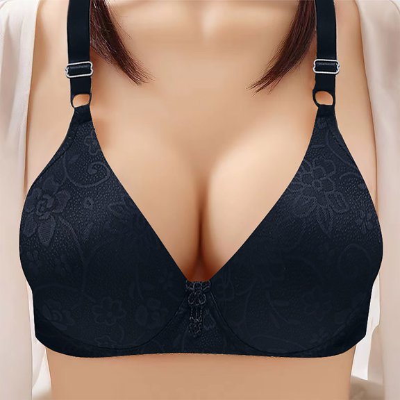 Sevevn Women's Non Steel Ring Style Printed Gathered Middle Button Breathable Underwear Daily Bra Black XL Great Gifts for Less