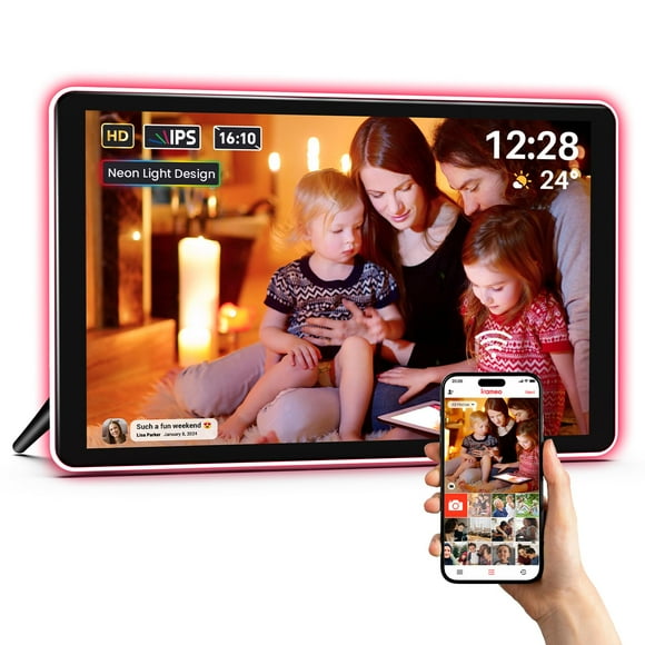 ApoloSign Neon Light Digital Picture Frame - 10.1" HD Display | AI Color-Changing LED Strip Digital Photo Frame | Quick Share Photos/Videos, Easy Setup in Frameo App | B