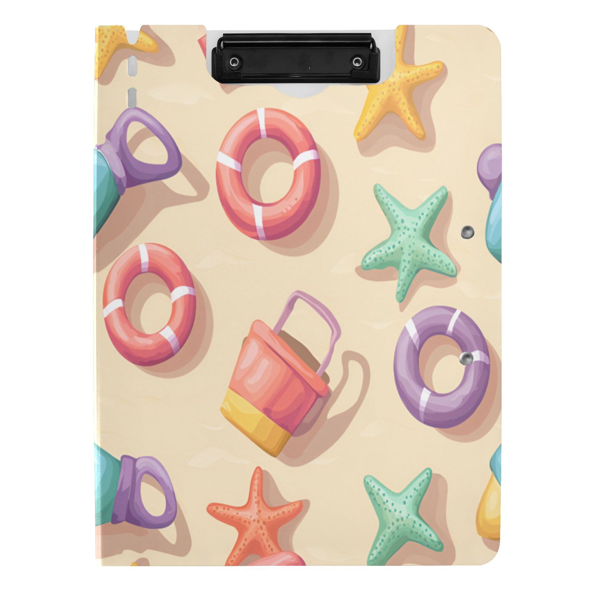 FORMRS A4 Clipboard Folder with Pen Holder Horizontal Foldable School Office Binder, Beach Toys Pattern