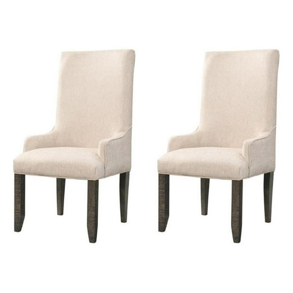 Kingfisher Lane 45"H Modern Fabric Dining Arm Chair in Dark Ash/Cream (Set of 2)
