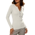 thumbnail image 3 of Womens Slim Knitted Tops Long Sleeve Button Up V Neck Sweaters for Women Ribbed Tight Pullover Fall Winter Top, 3 of 8