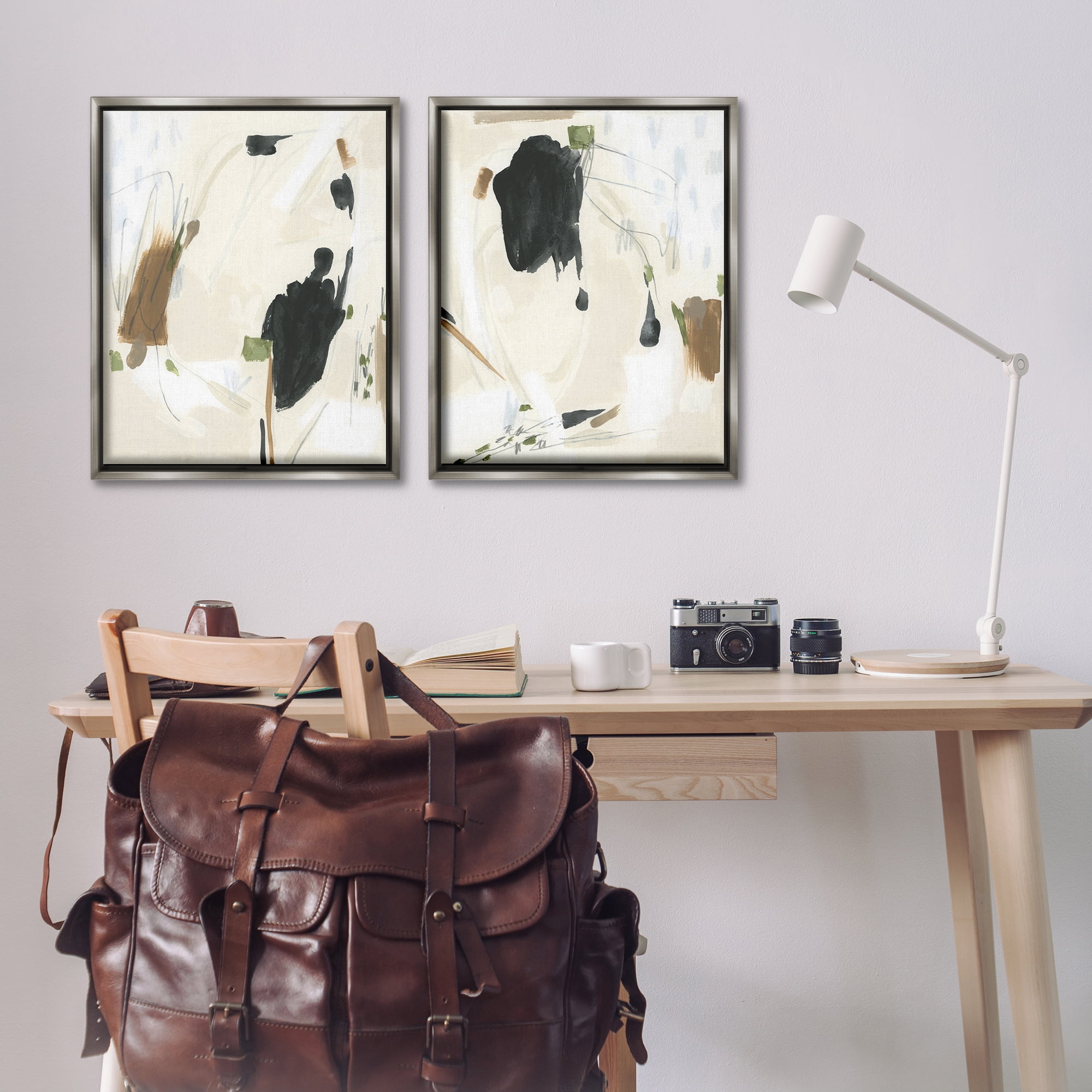 Stupell Industries Beige Olive Abstract Classic Abstract Painting Gray Floater Framed Canvas Art Print Wall Art, 31 x 25, Set of 2