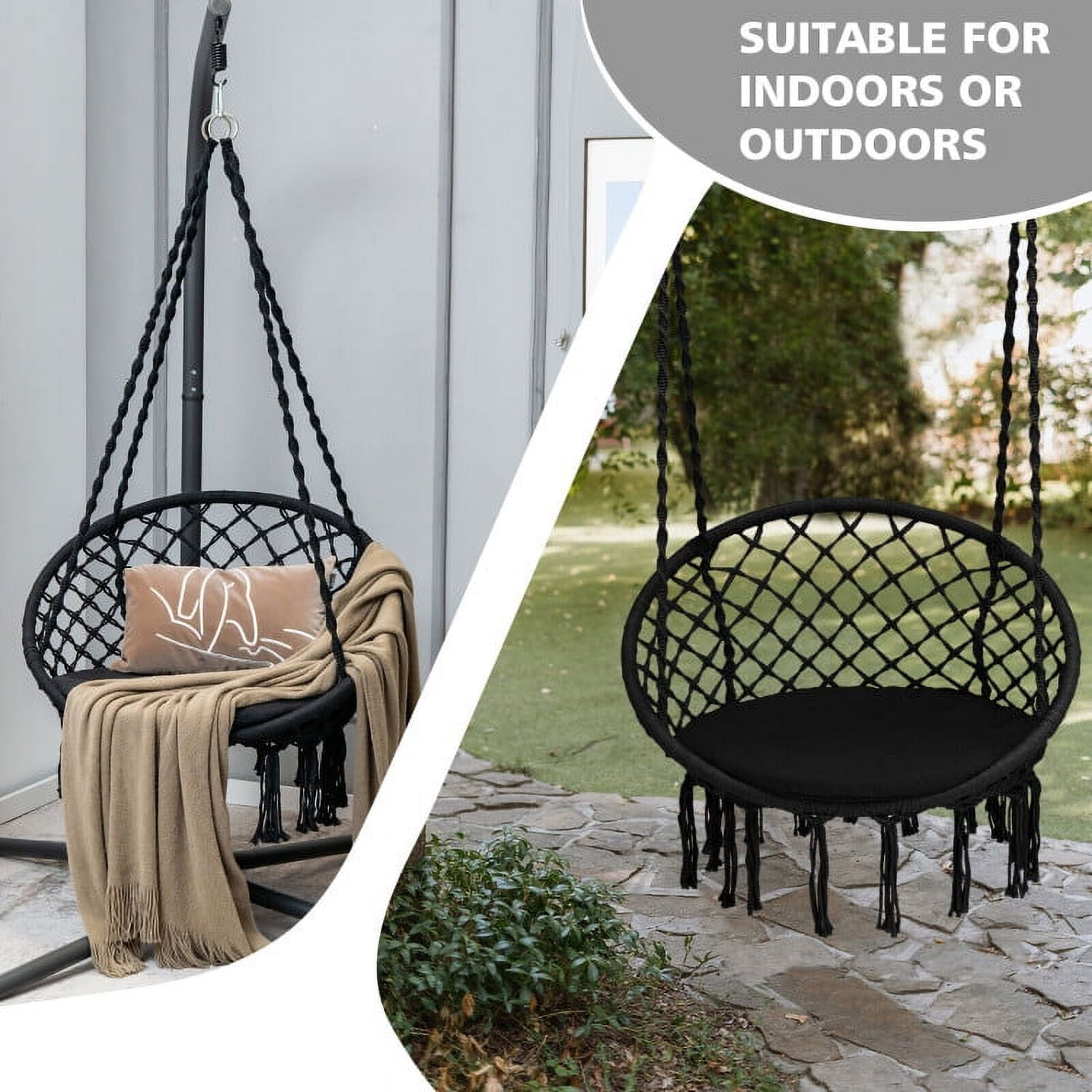 Aimee Lii Cushioned Hammock Swing Chair with Hanging Kit, Comfy Outdoor Chair, Black