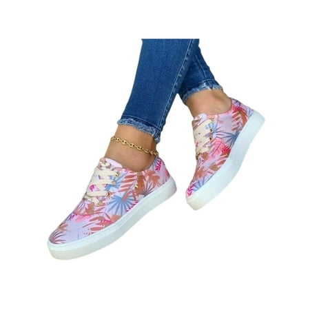 

Wazshop Womens Canvas Sneakers Breathable Running Shoe Floral Athletic Shoes Flat Sport Sneaker Ladies Flats Non-Slip Lightweight Pink 6.5