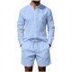 thumbnail image 2 of Ceisia Men's Casual Linen-Like Solid Color 2-Piece Outfit Stand Collar Long Sleeve Shirt and Drawstring Shorts Set Gift, 2 of 9